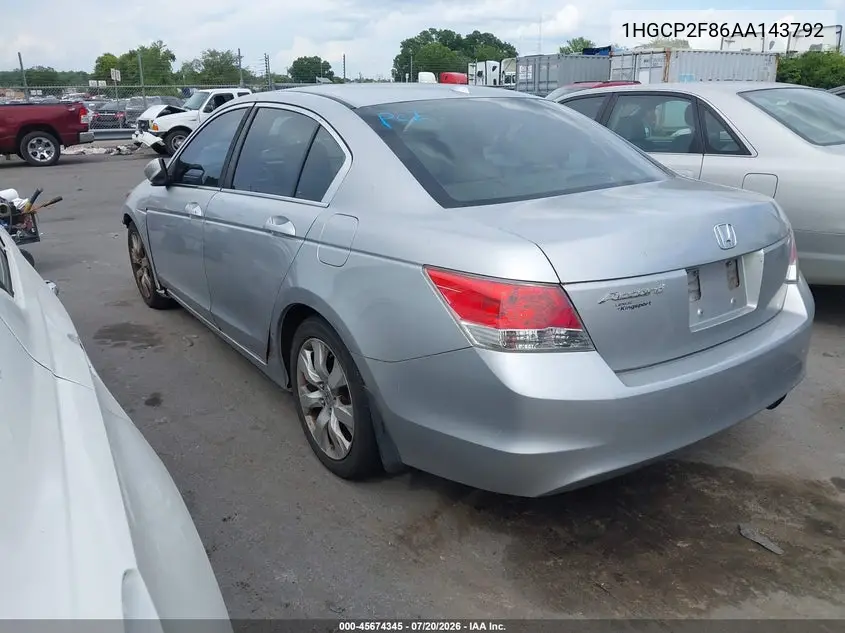 2010 Honda Accord 2.4 Ex-L VIN: 1HGCP2F86AA143792 Lot: 45674345