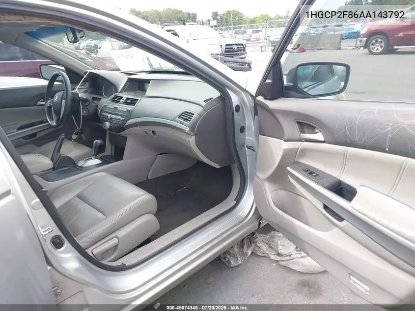 2010 Honda Accord 2.4 Ex-L VIN: 1HGCP2F86AA143792 Lot: 45674345