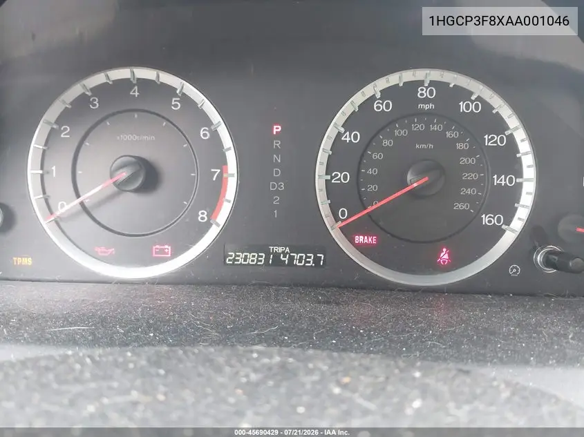 2010 Honda Accord 3.5 Ex-L VIN: 1HGCP3F8XAA001046 Lot: 45690429