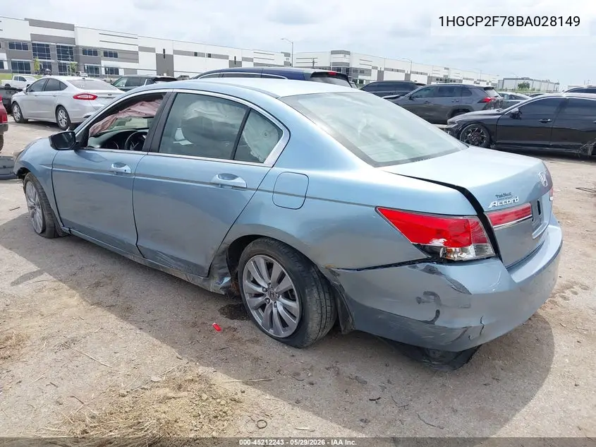2011 Honda Accord 2.4 Ex VIN: 1HGCP2F78BA028149 Lot: 45212243