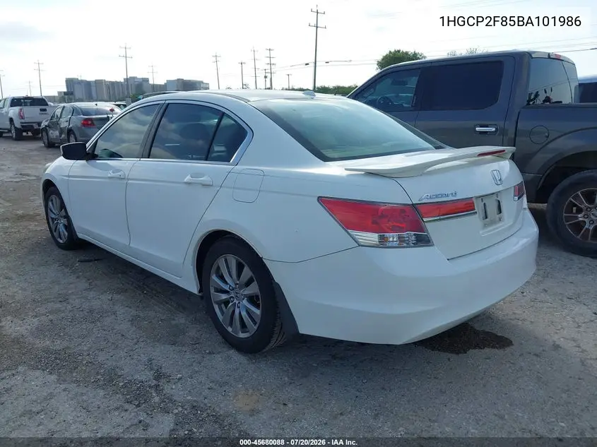 2011 Honda Accord 2.4 Ex-L VIN: 1HGCP2F85BA101986 Lot: 45680088