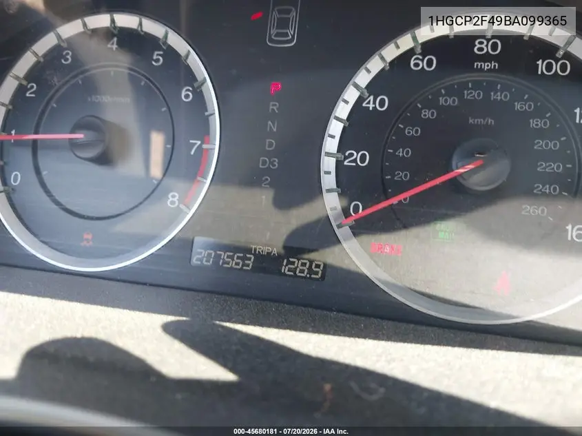 2011 Honda Accord 2.4 Lx-P VIN: 1HGCP2F49BA099365 Lot: 45680181