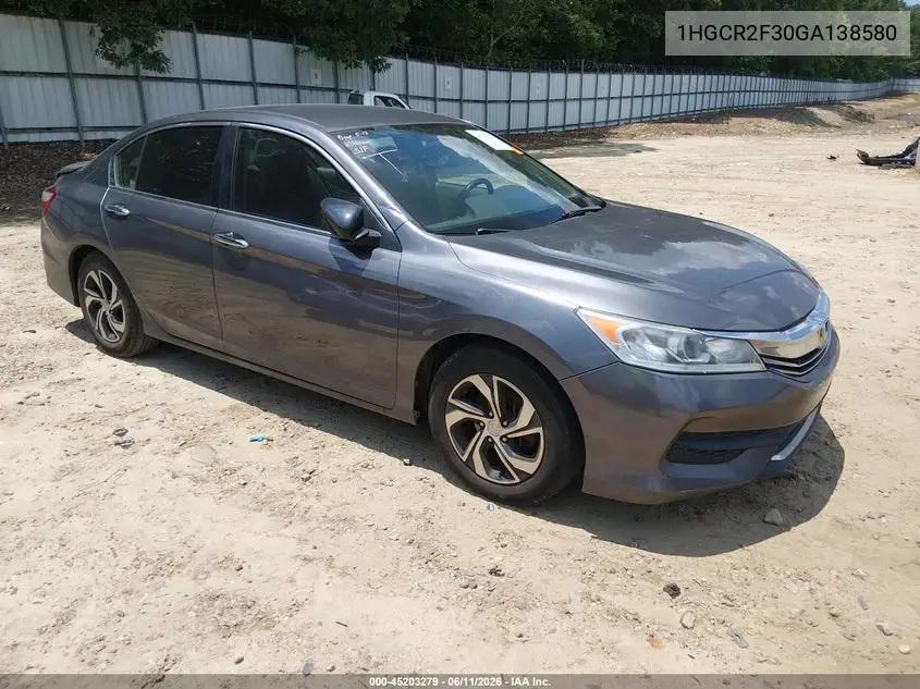 2016 Honda Accord Lx VIN: 1HGCR2F30GA138580 Lot: 45203279