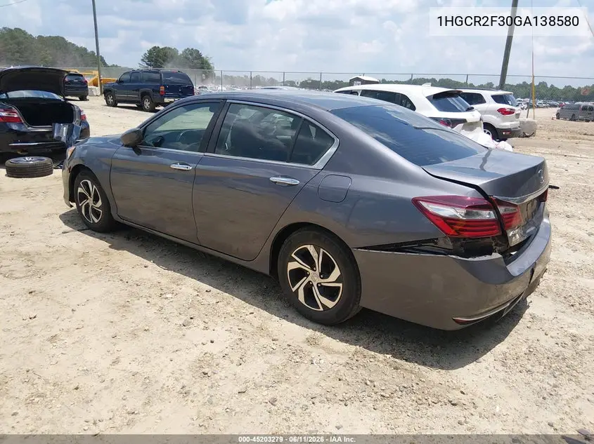 2016 Honda Accord Lx VIN: 1HGCR2F30GA138580 Lot: 45203279