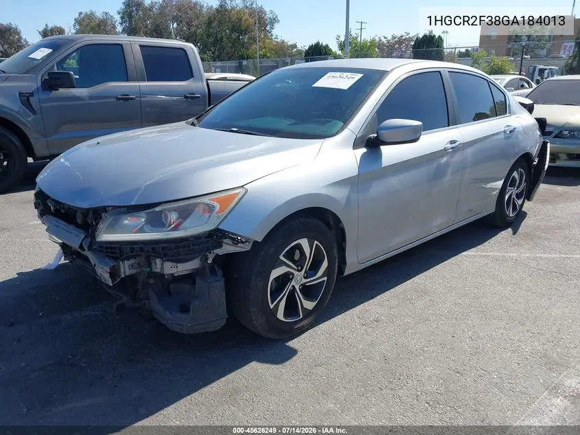 2016 Honda Accord Lx VIN: 1HGCR2F38GA184013 Lot: 45626249