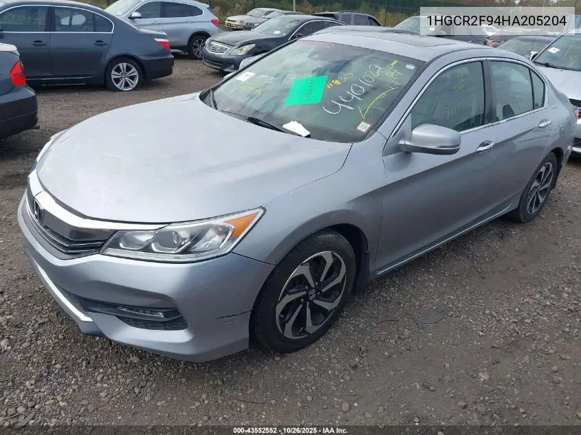 1HGCR2F94HA205204 2017 Honda Accord Ex-L