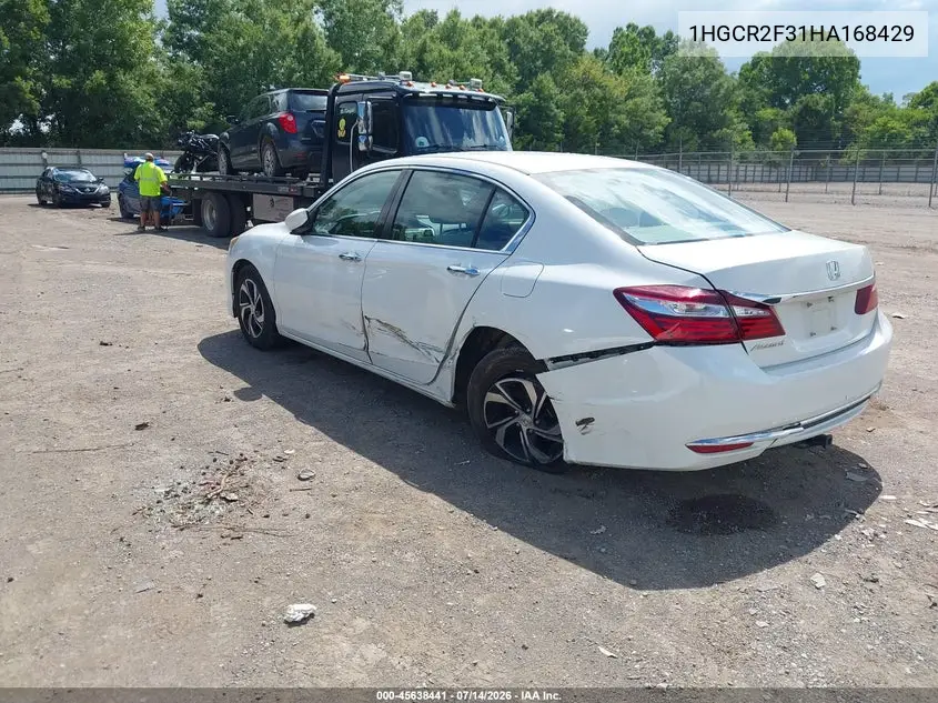 2017 Honda Accord Lx VIN: 1HGCR2F31HA168429 Lot: 45638441