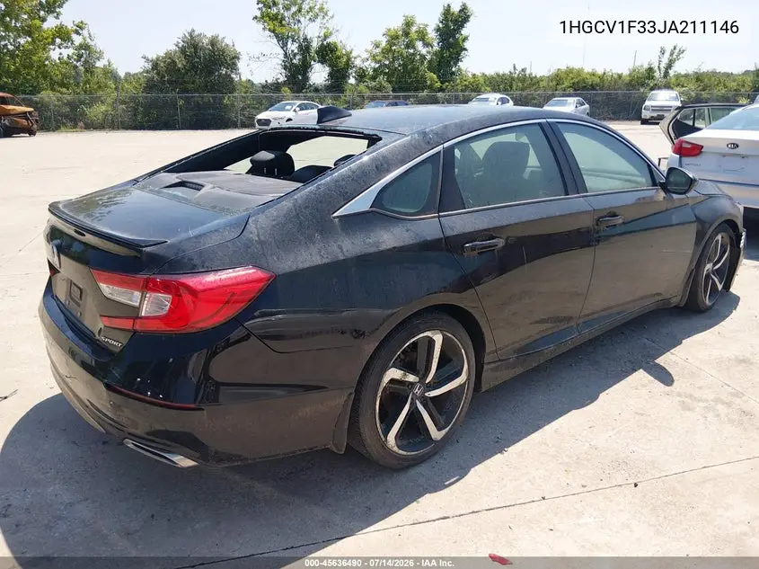 2018 Honda Accord Sport VIN: 1HGCV1F33JA211146 Lot: 45636490
