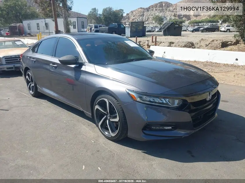 2019 Honda Accord Sport VIN: 1HGCV1F36KA129994 Lot: 45655457