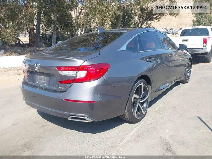 2019 Honda Accord Sport VIN: 1HGCV1F36KA129994 Lot: 45655457