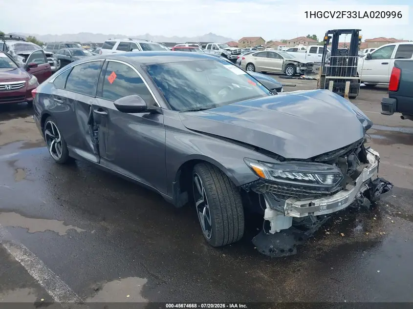 2020 Honda Accord Sport 2.0T VIN: 1HGCV2F33LA020996 Lot: 45674668