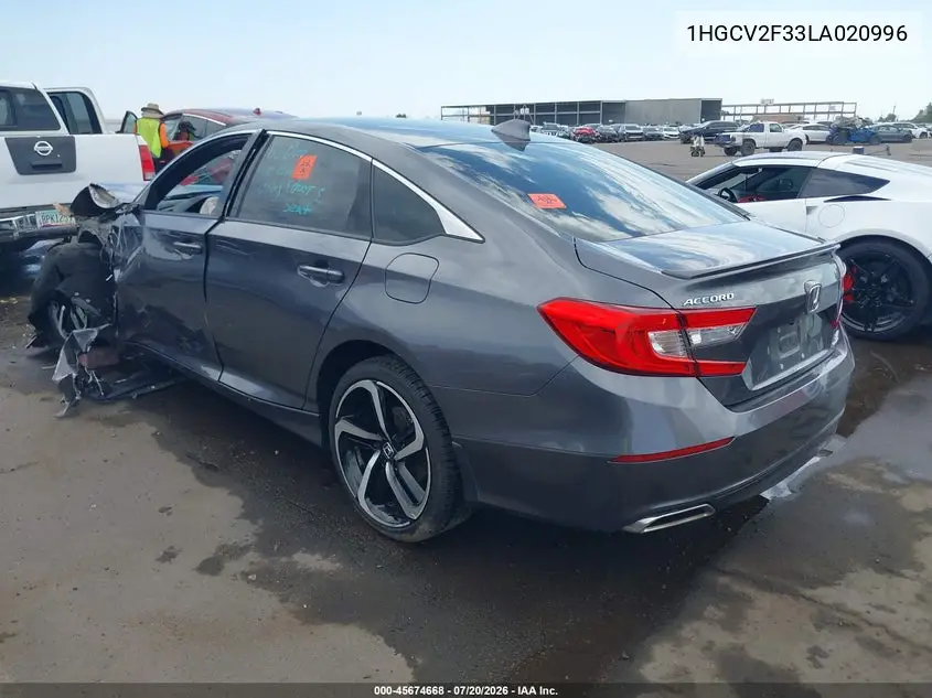 2020 Honda Accord Sport 2.0T VIN: 1HGCV2F33LA020996 Lot: 45674668