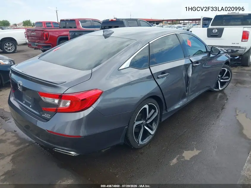 2020 Honda Accord Sport 2.0T VIN: 1HGCV2F33LA020996 Lot: 45674668