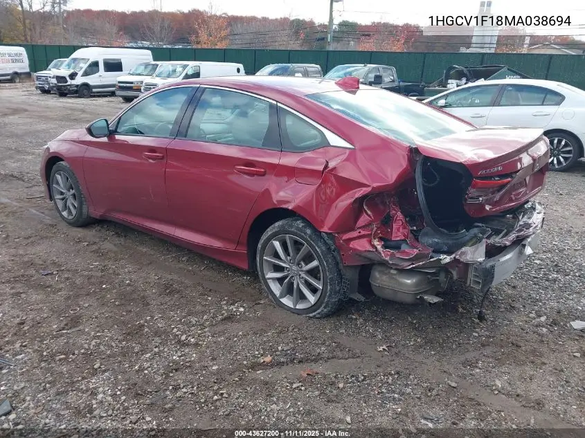 1HGCV1F18MA038694 2021 Honda Accord Lx