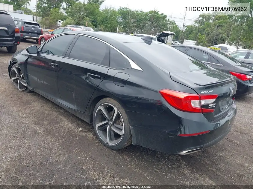 2021 Honda Accord Sport VIN: 1HGCV1F38MA076962 Lot: 45527126