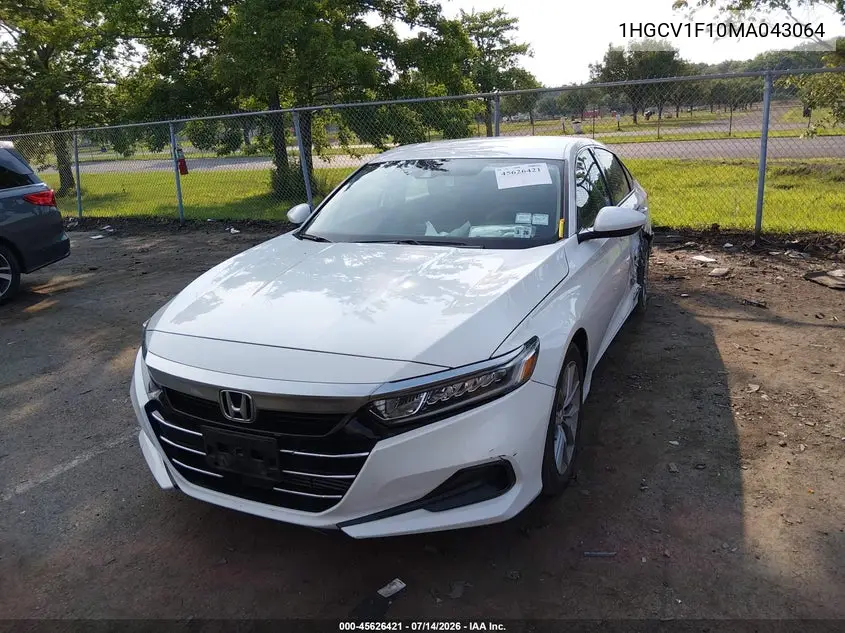 2021 Honda Accord Lx VIN: 1HGCV1F10MA043064 Lot: 45626421