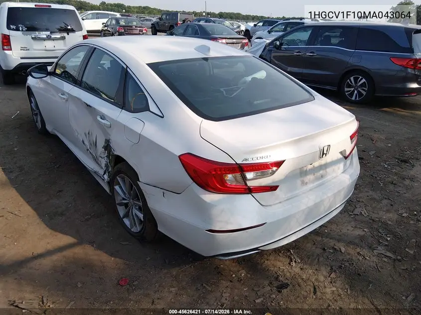 2021 Honda Accord Lx VIN: 1HGCV1F10MA043064 Lot: 45626421