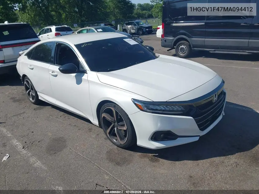 2021 Honda Accord Sport Special Edition VIN: 1HGCV1F47MA094412 Lot: 45668817