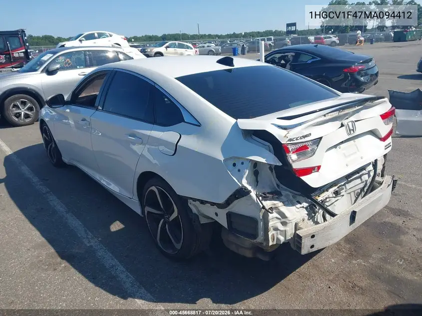 2021 Honda Accord Sport Special Edition VIN: 1HGCV1F47MA094412 Lot: 45668817