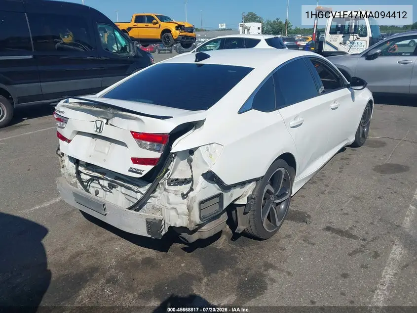 2021 Honda Accord Sport Special Edition VIN: 1HGCV1F47MA094412 Lot: 45668817
