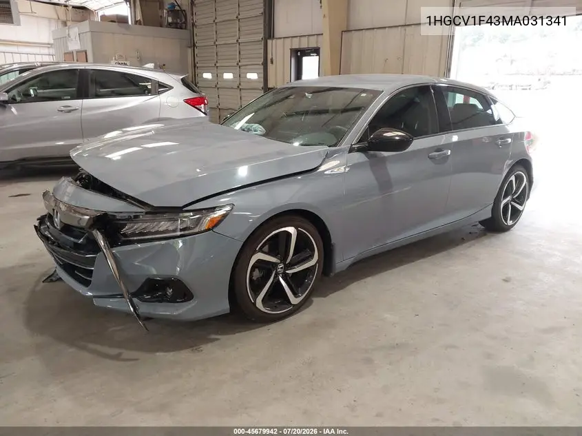 2021 Honda Accord Sport Special Edition VIN: 1HGCV1F43MA031341 Lot: 45679942