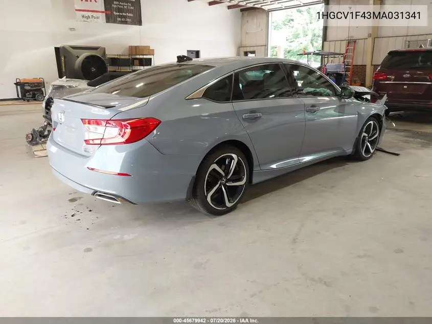 2021 Honda Accord Sport Special Edition VIN: 1HGCV1F43MA031341 Lot: 45679942