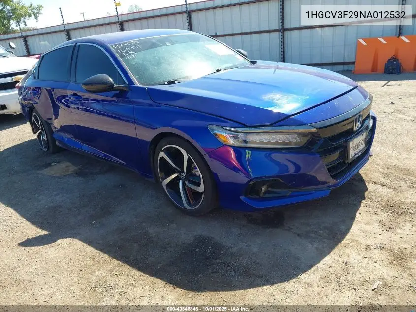 1HGCV3F29NA012532 2022 Honda Accord Hybrid Sport