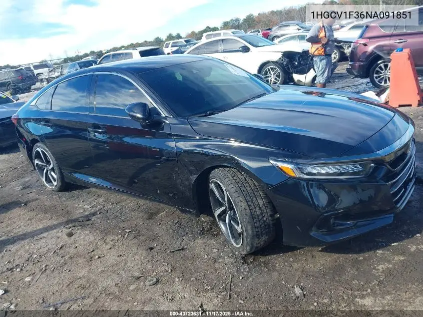 1HGCV1F36NA091851 2022 Honda Accord Sport