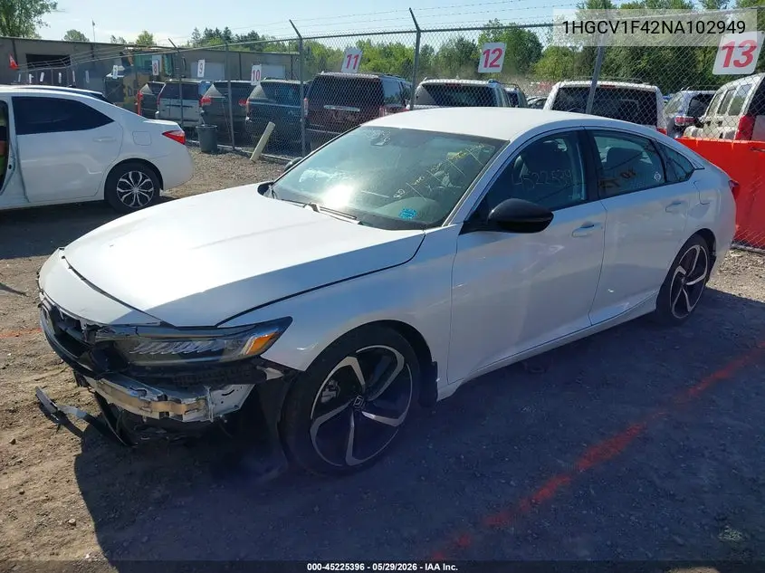 2022 Honda Accord Sport Special Edition VIN: 1HGCV1F42NA102949 Lot: 45225396