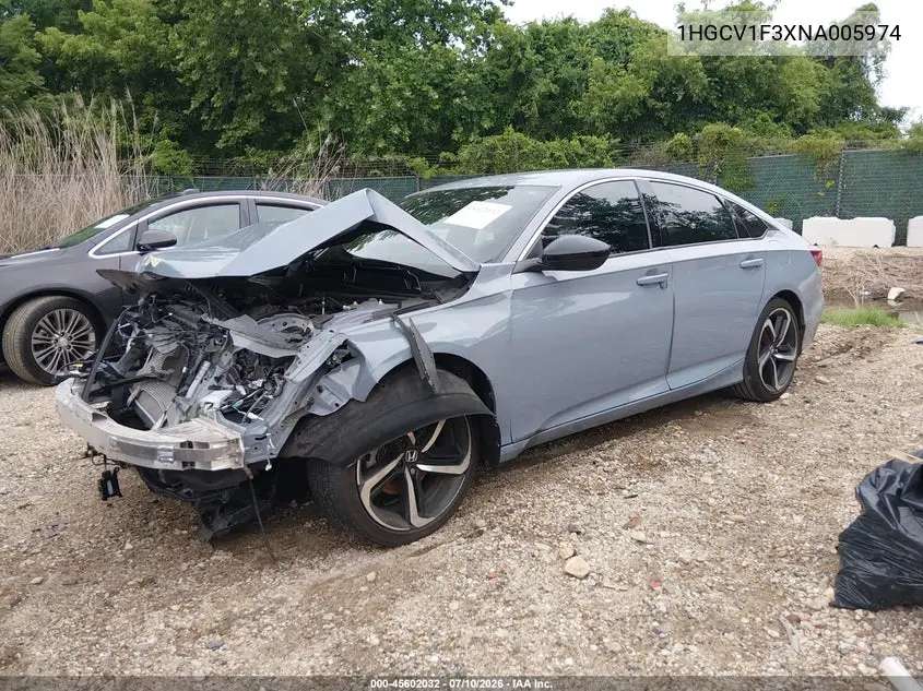 2022 Honda Accord Sport VIN: 1HGCV1F3XNA005974 Lot: 45602032