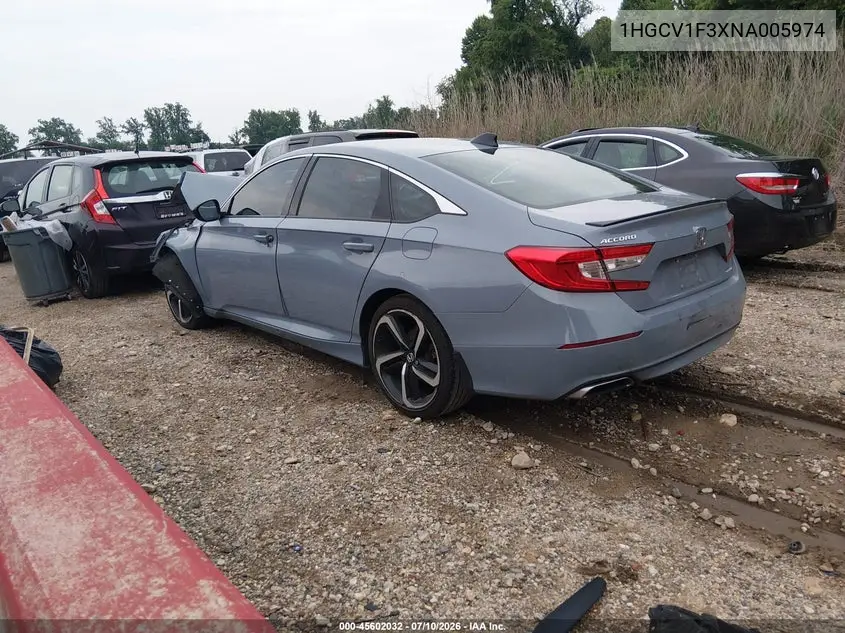 2022 Honda Accord Sport VIN: 1HGCV1F3XNA005974 Lot: 45602032