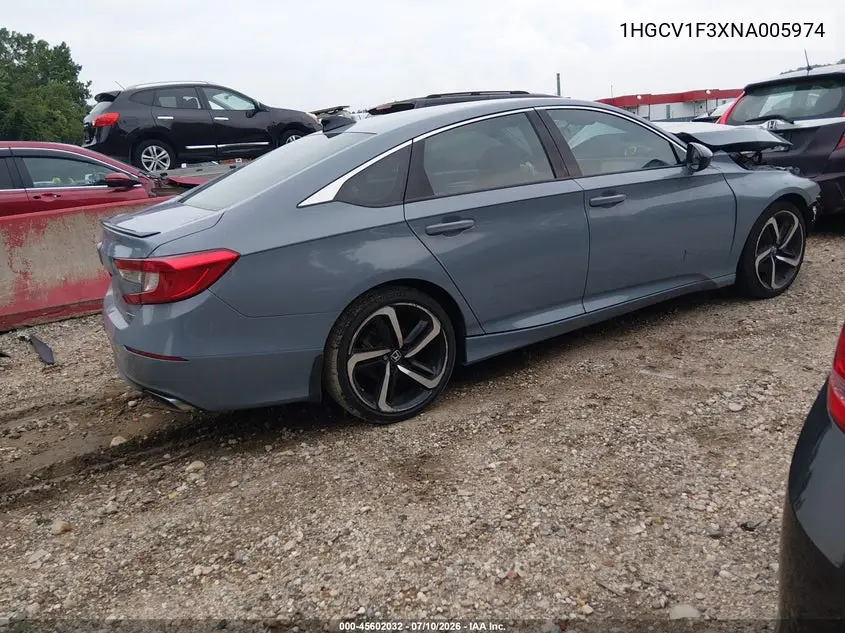 2022 Honda Accord Sport VIN: 1HGCV1F3XNA005974 Lot: 45602032
