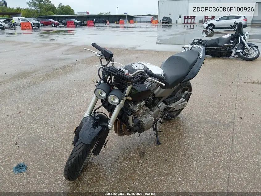 2006 Honda Cb600 F VIN: ZDCPC36086F100926 Lot: 45612367