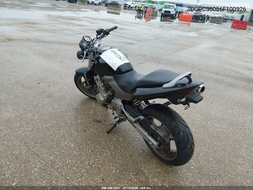 2006 Honda Cb600 F VIN: ZDCPC36086F100926 Lot: 45612367