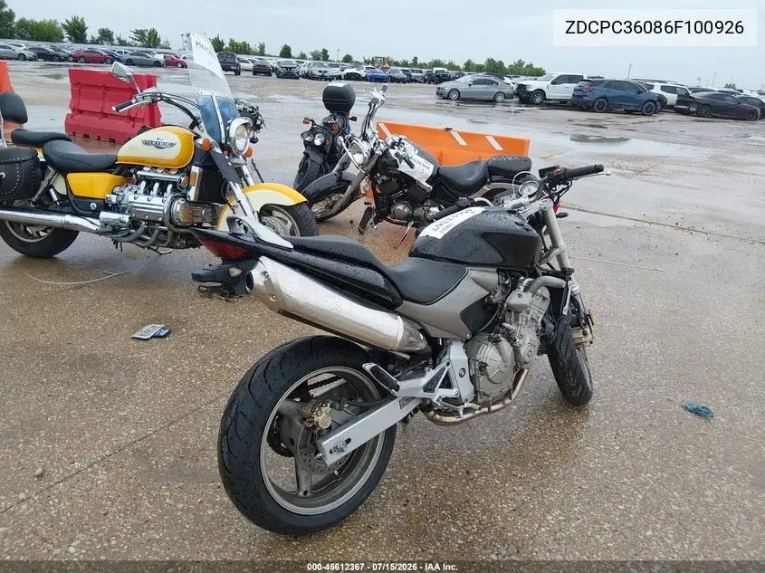 2006 Honda Cb600 F VIN: ZDCPC36086F100926 Lot: 45612367