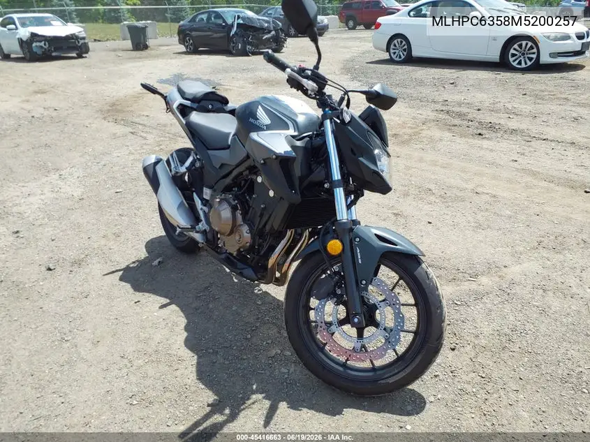 2021 Honda Cb500 Fa VIN: MLHPC6358M5200257 Lot: 45416663