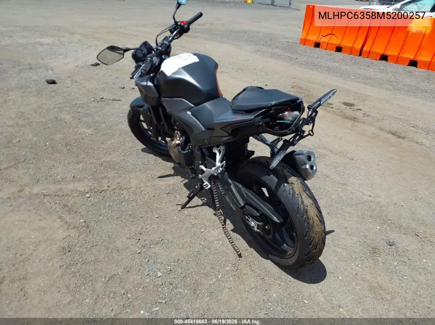 2021 Honda Cb500 Fa VIN: MLHPC6358M5200257 Lot: 45416663