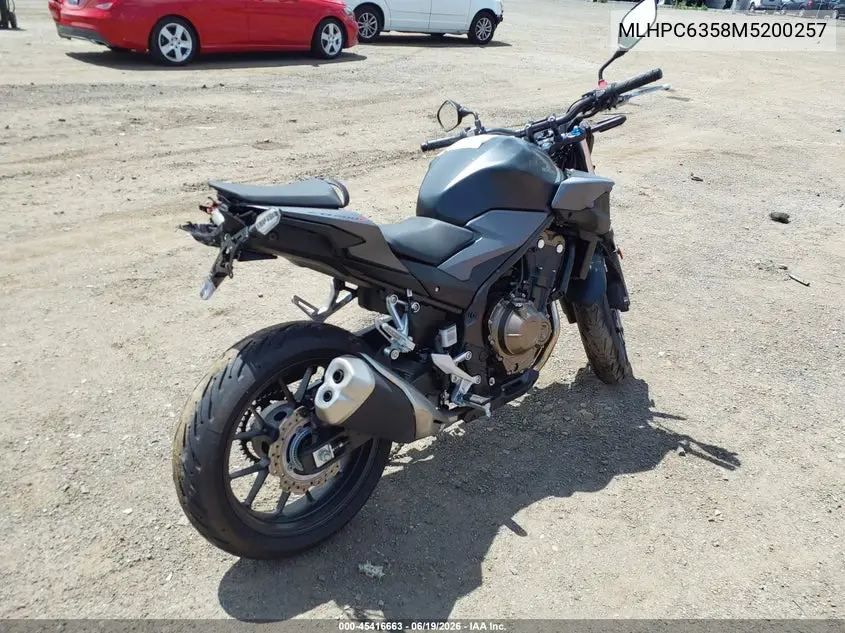 2021 Honda Cb500 Fa VIN: MLHPC6358M5200257 Lot: 45416663
