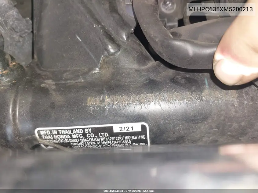 2021 Honda Cb500 Fa VIN: MLHPC635XM5200213 Lot: 45594893