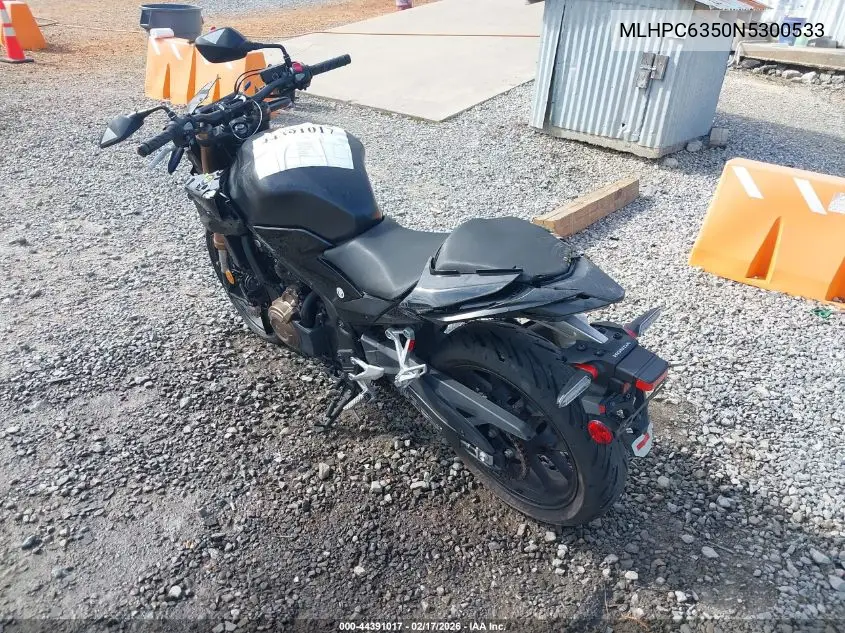 2022 Honda Cb500 Fa VIN: MLHPC6350N5300533 Lot: 44391017