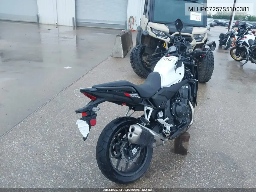 2025 Honda Cb500 Xa VIN: MLHPC7257S5100381 Lot: 44925754
