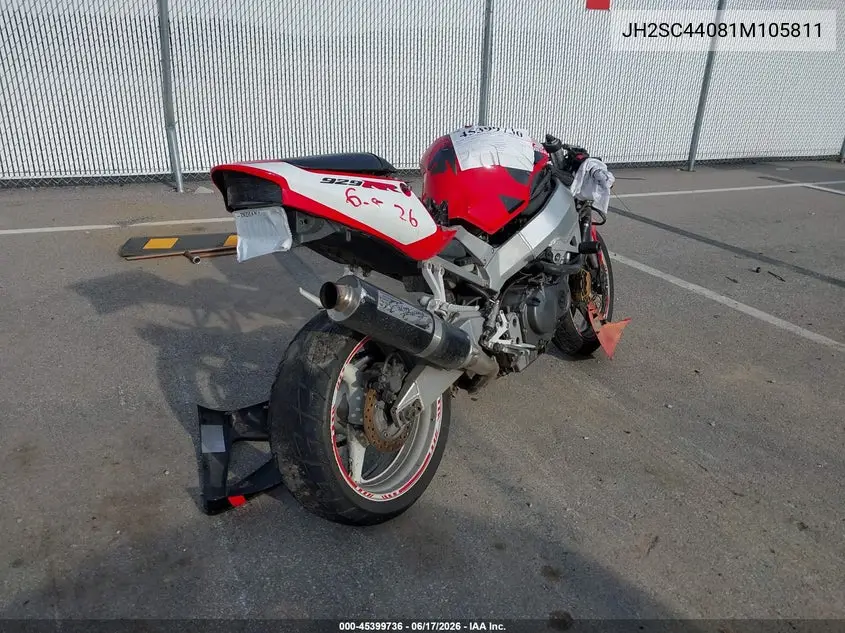 2001 Honda Cbr900 Rr VIN: JH2SC44081M105811 Lot: 45399736