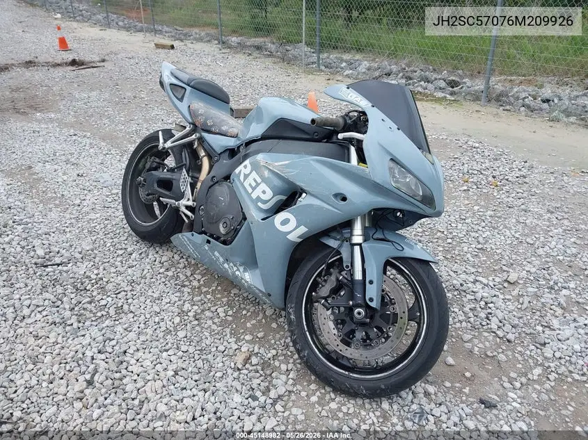 2006 Honda Cbr1000 Rr VIN: JH2SC57076M209926 Lot: 45148982