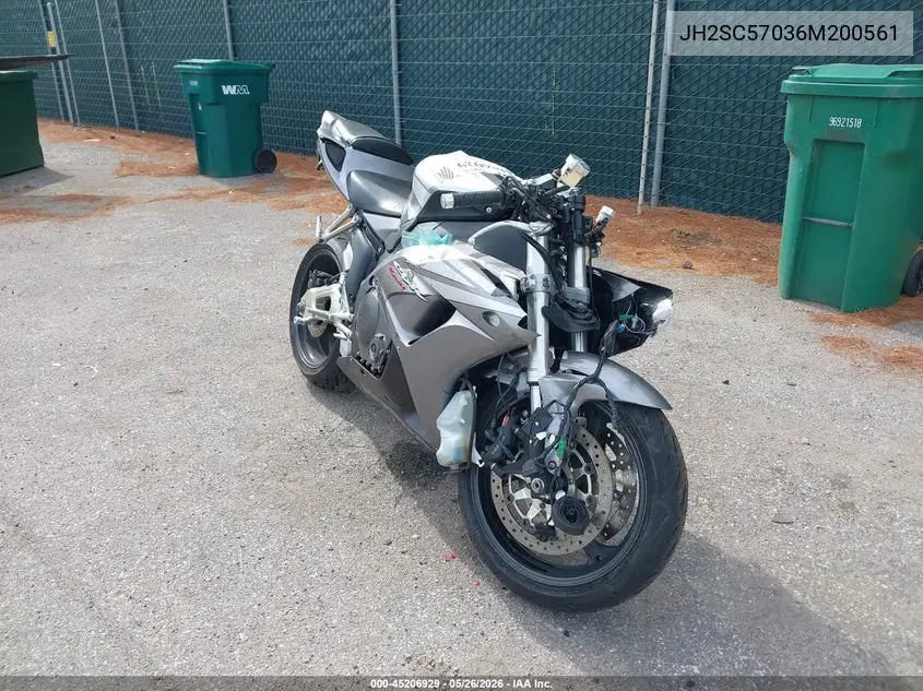 2006 Honda Cbr1000 Rr VIN: JH2SC57036M200561 Lot: 45206929