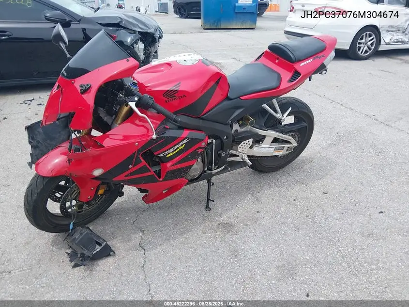 2006 Honda Cbr600 Rr VIN: JH2PC37076M304674 Lot: 45222296