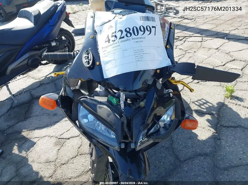 2006 Honda Cbr1000 Rr VIN: JH2SC57176M201334 Lot: 45280997
