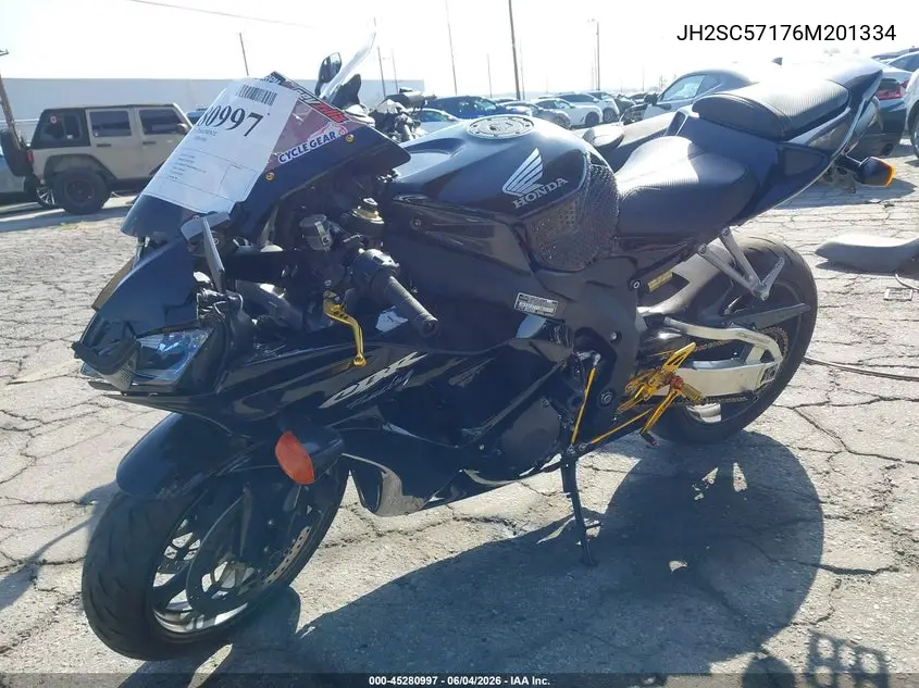 2006 Honda Cbr1000 Rr VIN: JH2SC57176M201334 Lot: 45280997