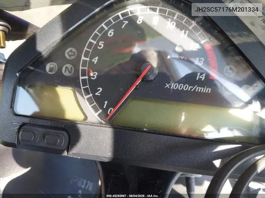 2006 Honda Cbr1000 Rr VIN: JH2SC57176M201334 Lot: 45280997