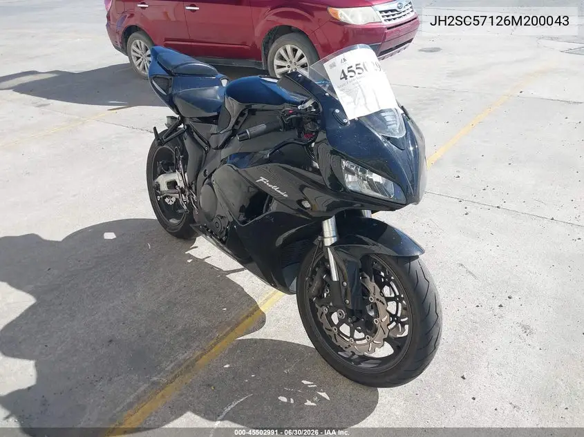 2006 Honda Cbr1000 Rr VIN: JH2SC57126M200043 Lot: 45502991