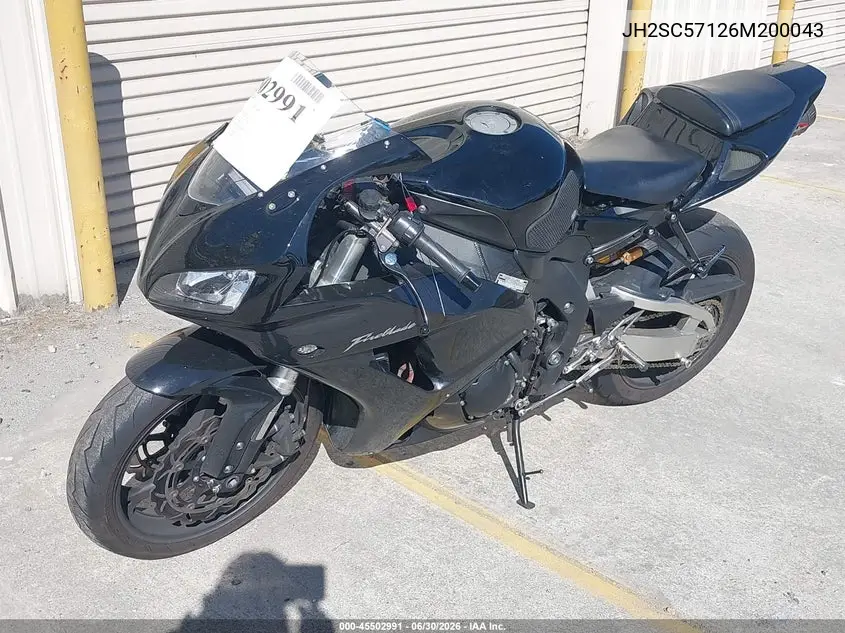 2006 Honda Cbr1000 Rr VIN: JH2SC57126M200043 Lot: 45502991